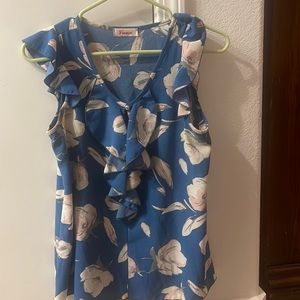 Dusty Blue Blouse with Floral Pattern